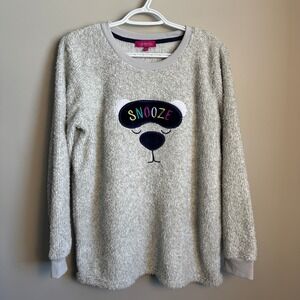 Carisma Snooze Bear Sherpa Fleece Pajama Top Gray Medium Long Sleeve Loungewear